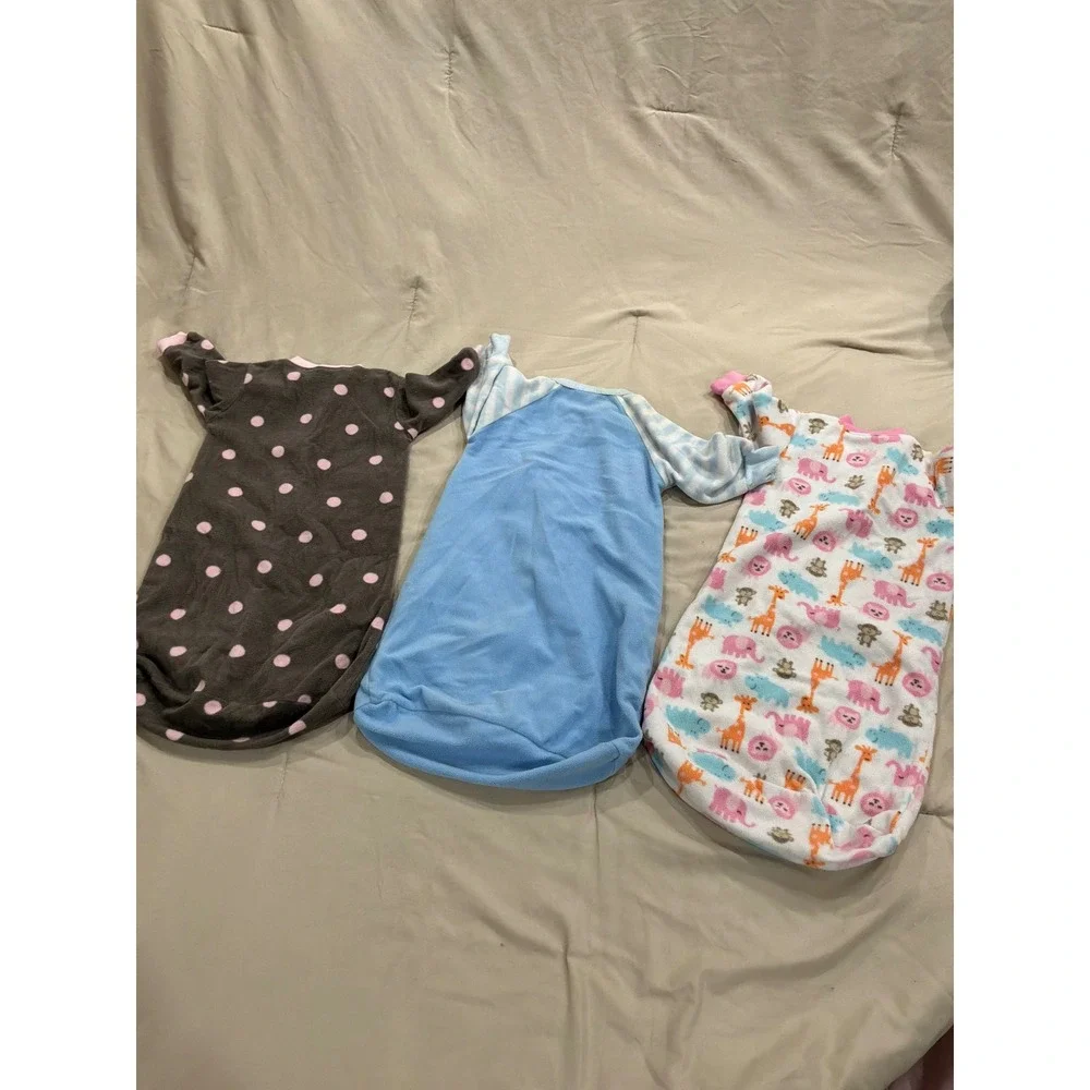 Carters Baby Fleece Sleep Sacks Lot of 3 One Size Pink Blue‎ Animal Polka Dot OS